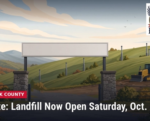 Fostoria News Landfill now open in Fostoria with scenic landscape and construction equipment.